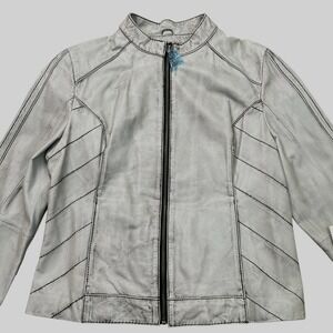 Vtg Wilsons Leather Cafe Racer Jacket Womens L Gray Leather Distressed Deadstock